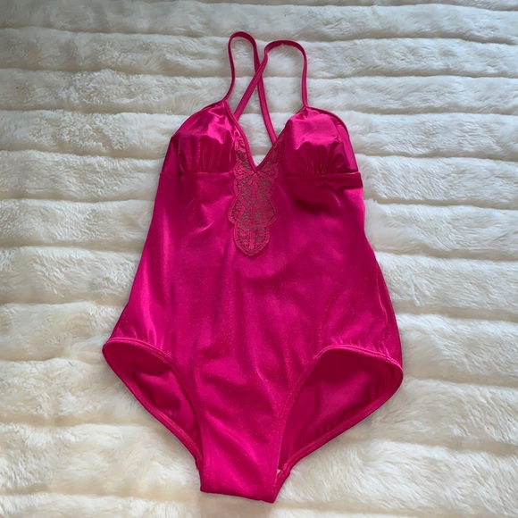 Vintage 70s 80s Striking hot pink Fuschia backless one piece swimsuit b cup - Picture 3 of 15